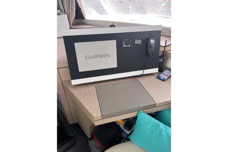 Garmin navigation system on 2023 Fountaine Pajot Astrea 42 Catamaran interior.
