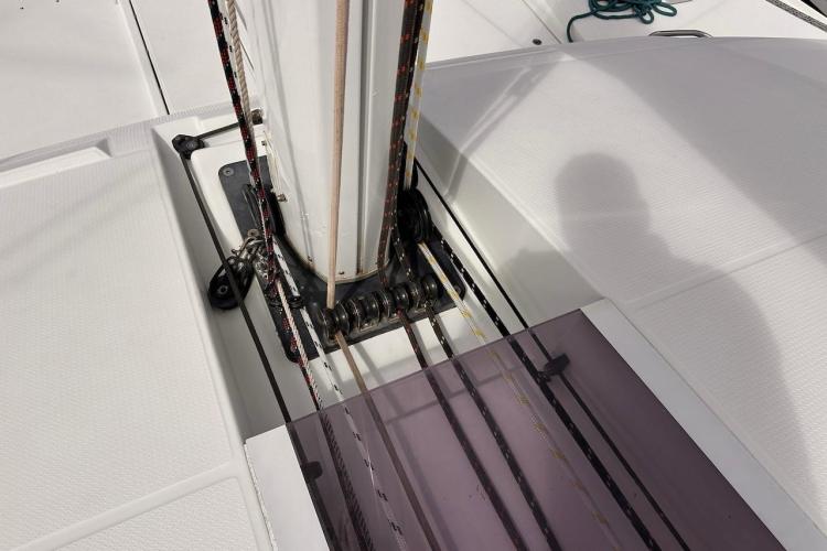 Close-up of 2016 Fountaine Pajot Ipanema 58 sailboat mast and rigging.