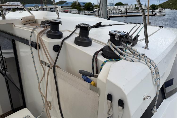 Fountaine Pajot Astrea 42 sailboat deck with winches and ropes, 2020 model.