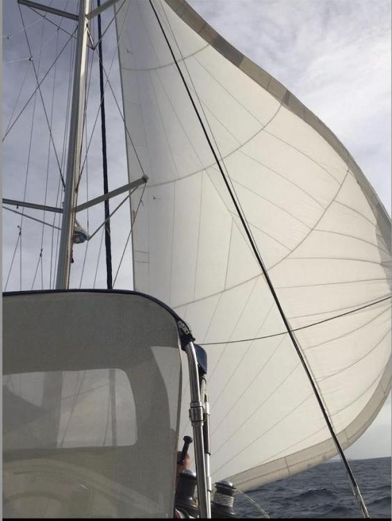 Sailing on a 2009 Fountaine Pajot Orana 44 catamaran with full sails.