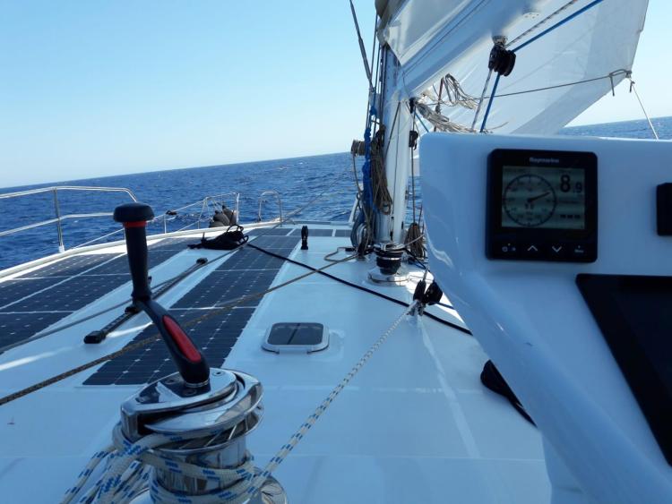 Sailing yacht Squalt Marine CK 64, 2019 model, with solar panels and navigation equipment on deck.