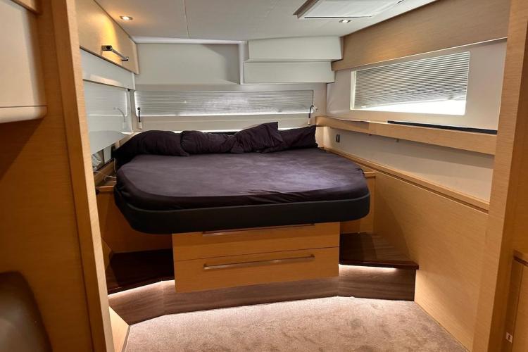 Luxurious cabin interior of 2016 Fountaine Pajot Ipanema 58 yacht with modern design.