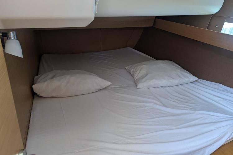 Cozy cabin bed in 2017 Dufour 460 Grand Large yacht interior.