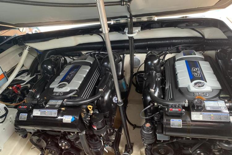 2018 Formula 350 Crossover Bowrider engine compartment with dual 6.2L engines.