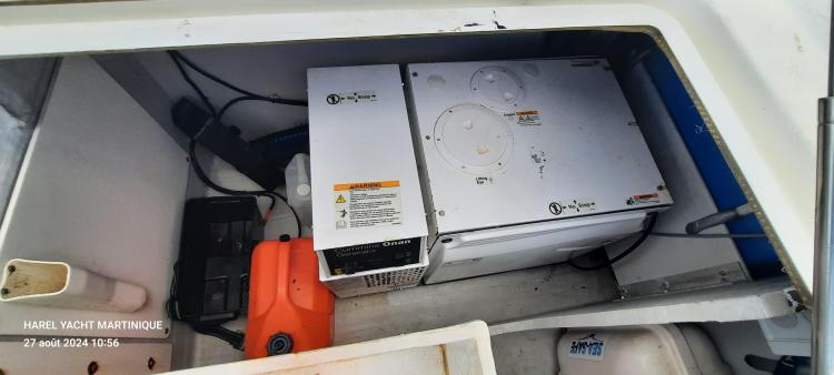 Electrical equipment in a 2017 Fountaine Pajot SABA 50 yacht compartment.