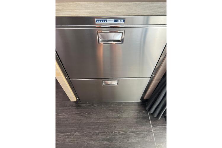Stainless steel drawer unit on 2023 Fountaine Pajot Astrea 42 Catamaran interior.