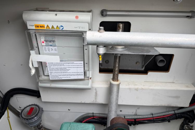 Electrical panel on a 2020 Fountaine Pajot Astrea 42 catamaran, labeled 230 volts.