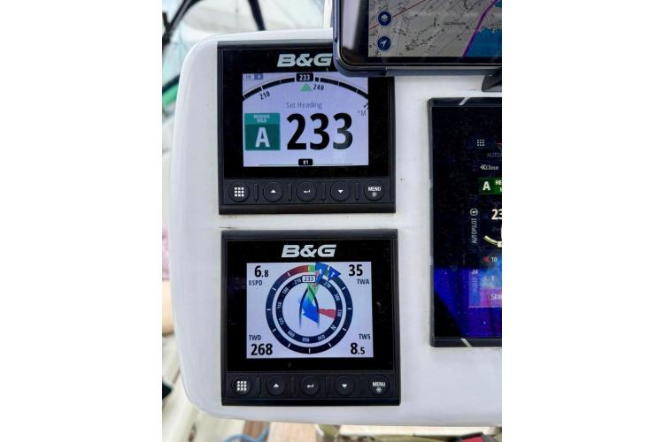 B&G navigation displays on a 2006 Bavaria Cruiser 46 yacht dashboard.