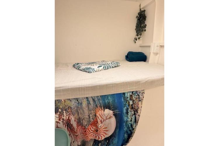 Cozy cabin interior of 2004 Etoile Marine Maxi Cat 24 with nautical decor.